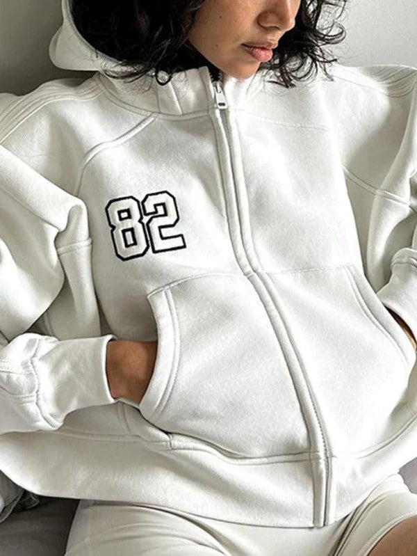 Number Embroidery Embellished Oversized Hoodie - AnotherChill