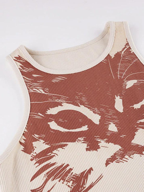 Painted Cat Print Crop Tank Top - AnotherChill