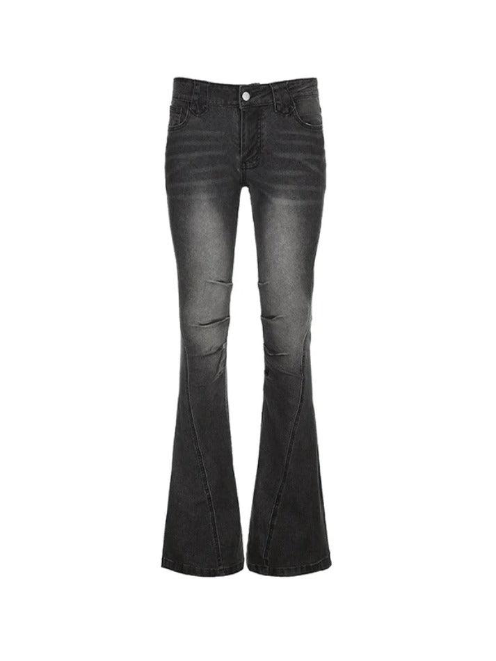 Street Distressed Ruched Splice Low Rise Flare Jeans - AnotherChill