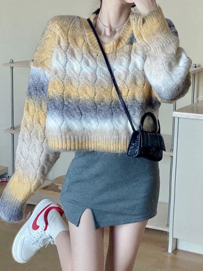 Ombre Cable Knit Short Sweater - AnotherChill