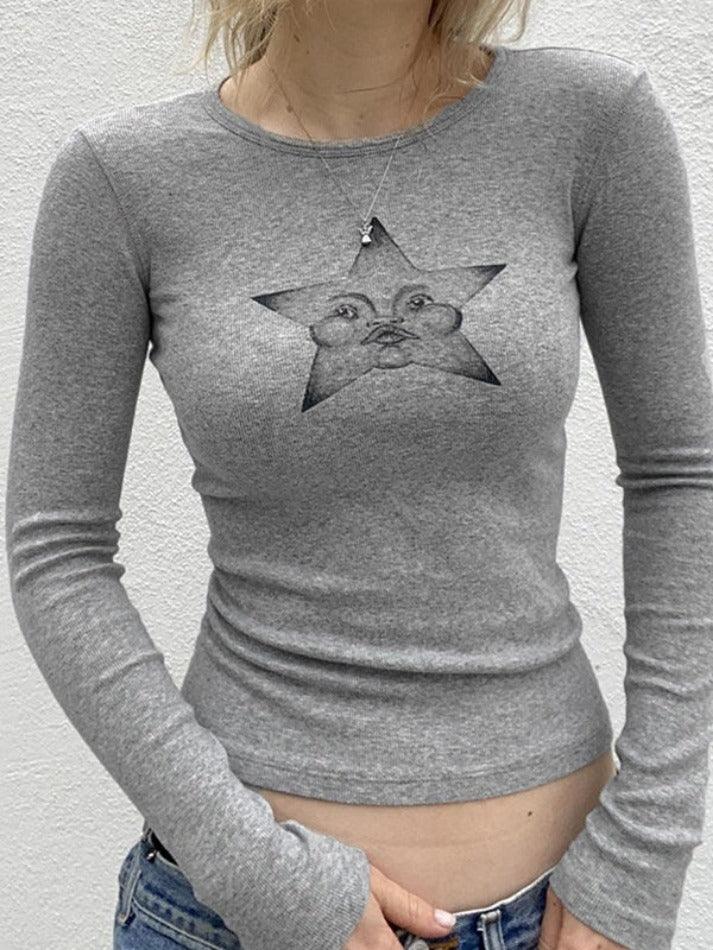Adorable Star Print Slim Long Sleeve Knit - AnotherChill