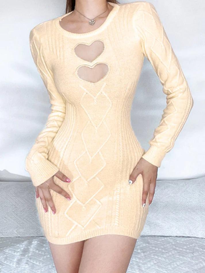 Heart Cutout Backless Knit Mini Dress - AnotherChill