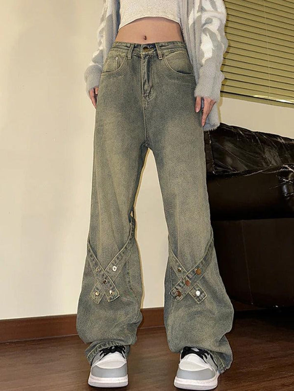 Vintage Buckle Design Boyfriend Jeans - AnotherChill