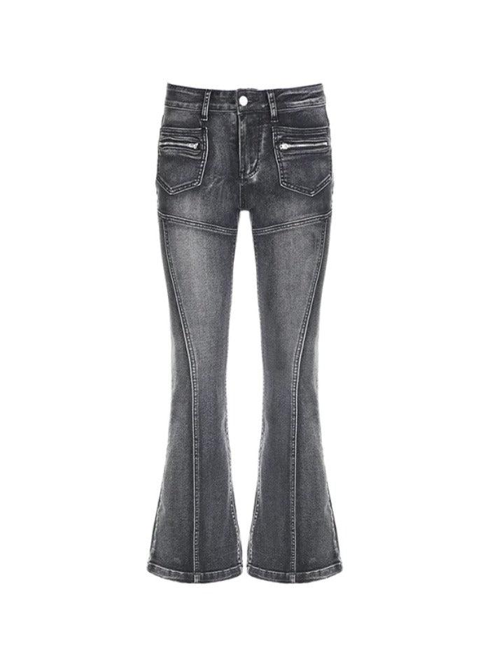 Gray Wash Low Rise Flare Jeans - AnotherChill