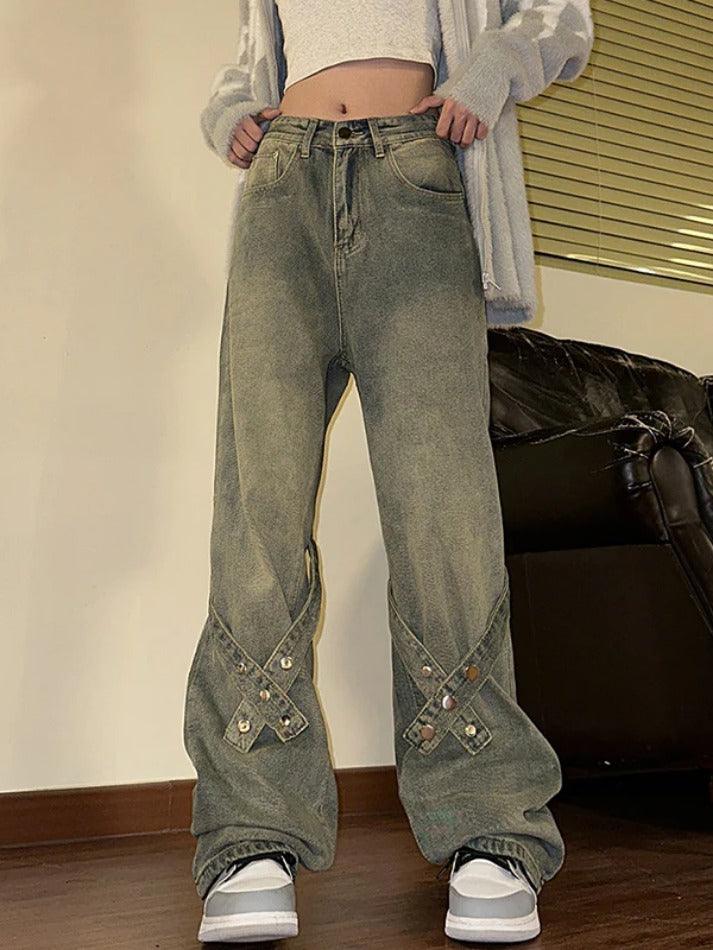 Vintage Buckle Design Boyfriend Jeans - AnotherChill