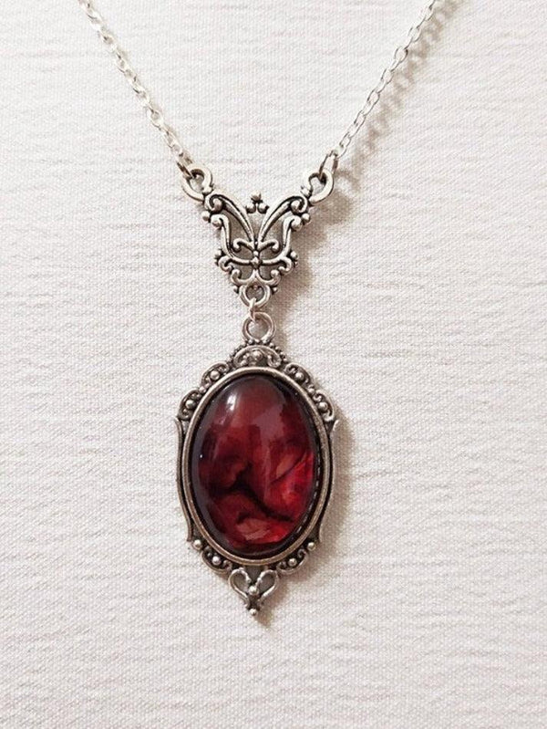 Gothic Oval Stone Pendant Necklace - AnotherChill