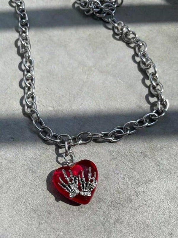 Gothic Punk Skull Heart Pendant Necklace - AnotherChill