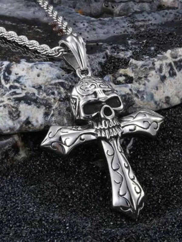 Gothic Skull Cross Pendant Necklace - AnotherChill