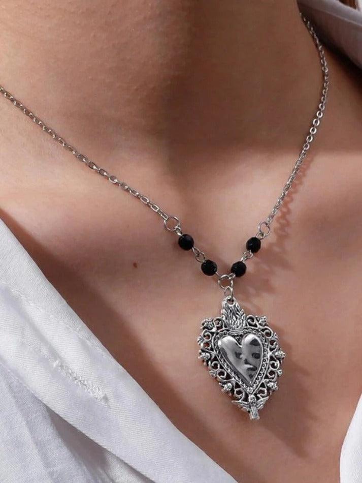 Gothic Skull Heart Pendant Necklace - AnotherChill