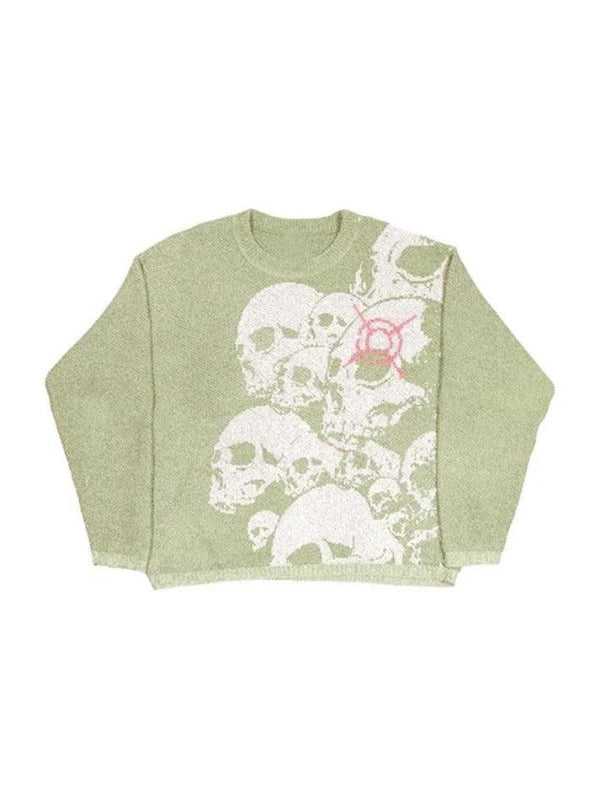 Knit Skull Print Loose Sweater - AnotherChill
