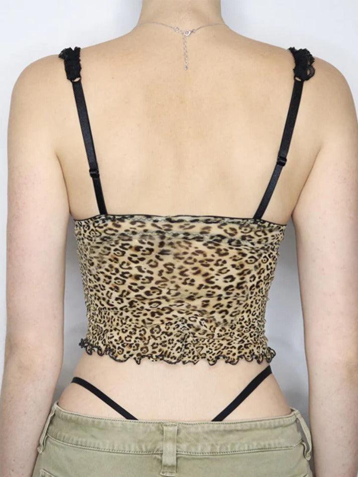 Leopard Print Bow Lace Splice Cami Top - AnotherChill