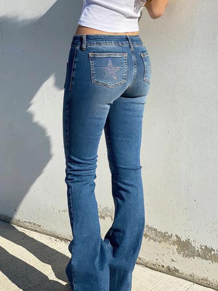 Multi Pocket Rhinestone Elastic Slim Jeans - AnotherChill