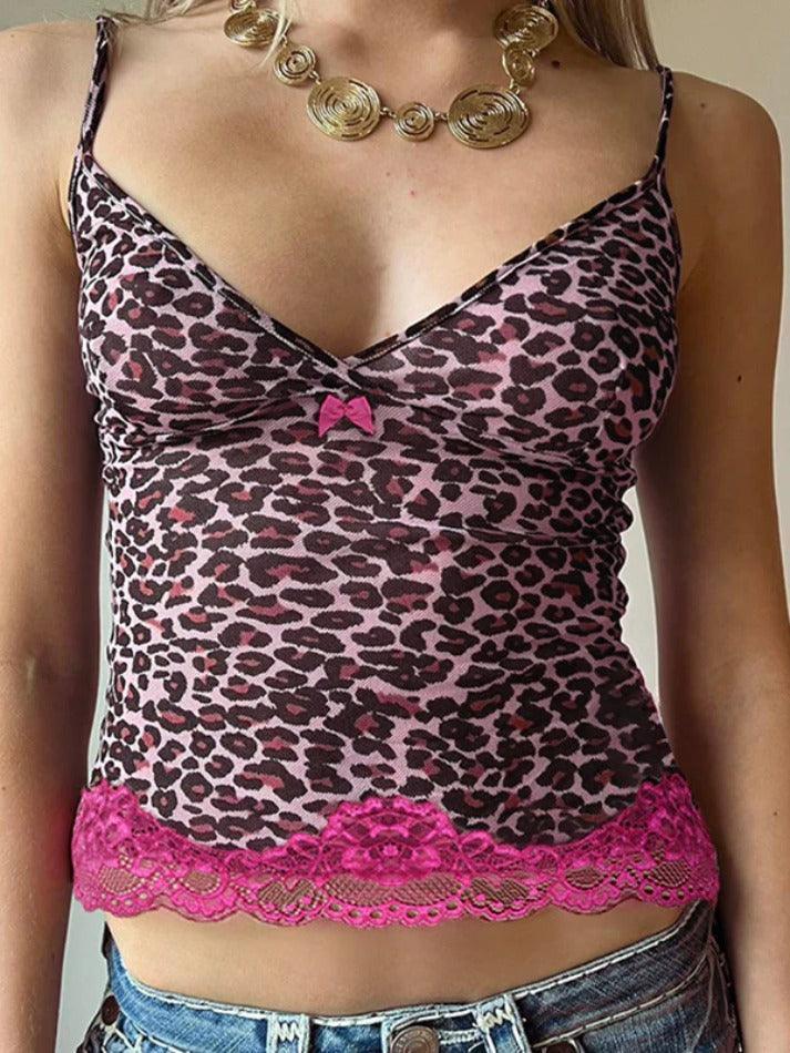 Personalized leopard print lace stitching Cami Top - AnotherChill