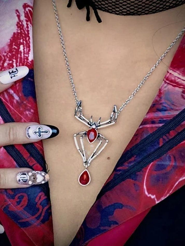 Punk Red Diamond Spider Pendant Necklace - AnotherChill