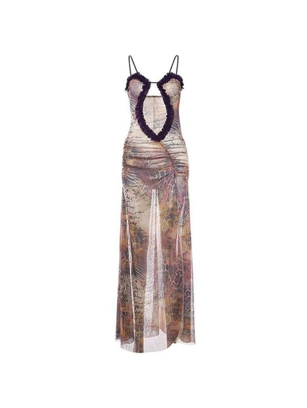 Random Print Fungus Cropped Maxi Dress - AnotherChill