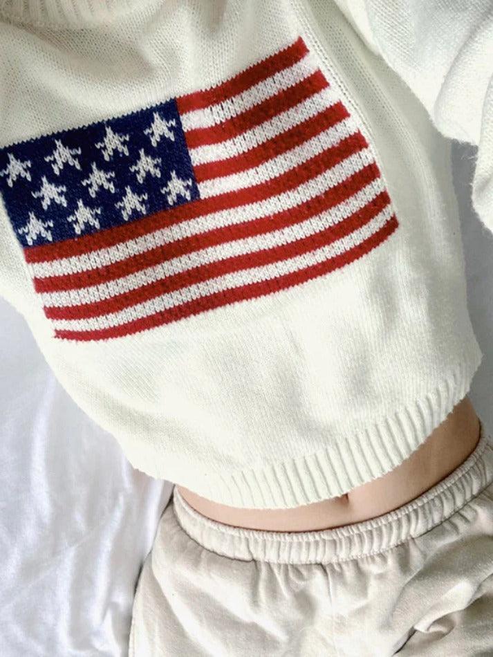 Retro Flag Jacquard Sweater - AnotherChill