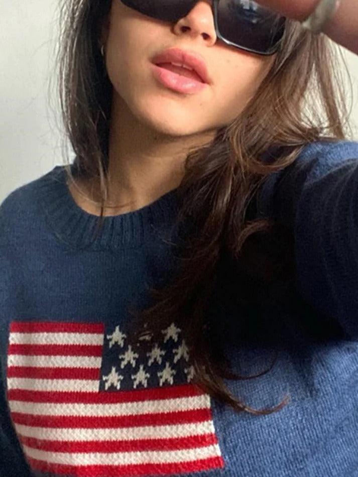 Retro Flag Jacquard Sweater - AnotherChill