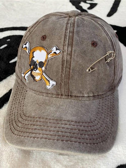 Safety Pin Skull Embroidery Baseball Cap - AnotherChill