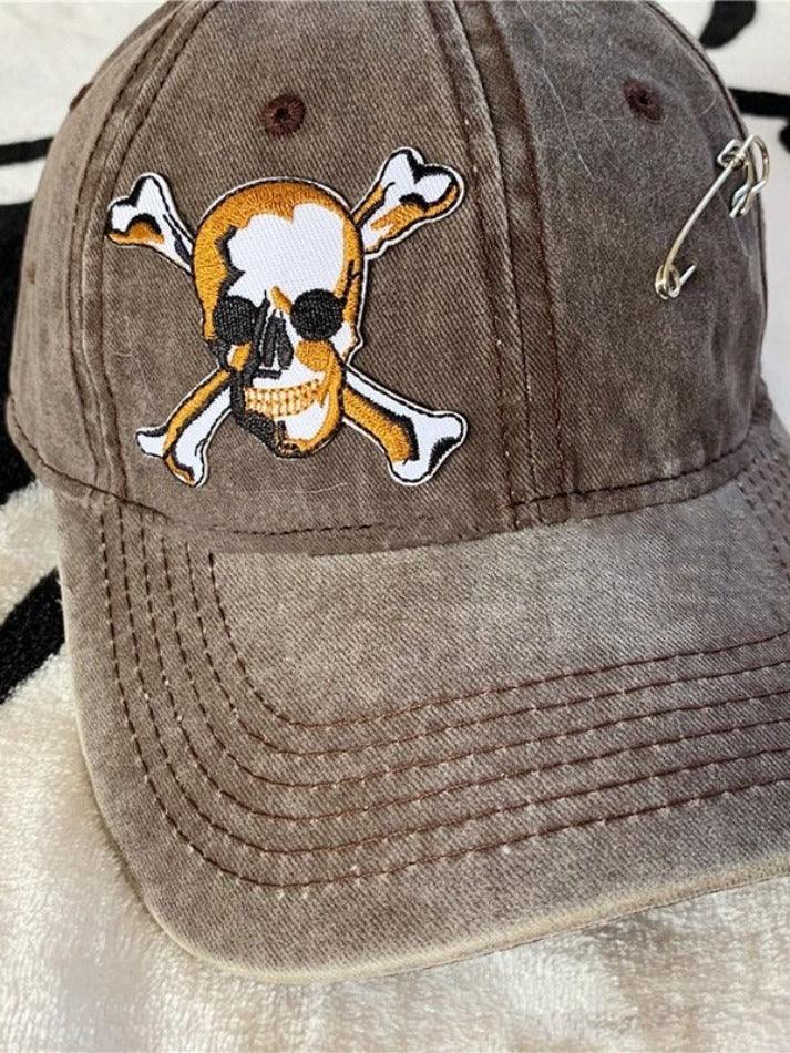 Safety Pin Skull Embroidery Baseball Cap - AnotherChill
