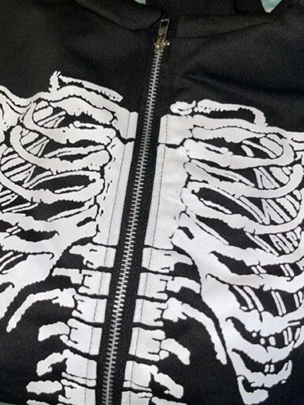 Skeleton Print Baggy Oversized Hoodie - AnotherChill
