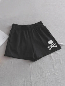 Skull Print Embellished Shorts - AnotherChill