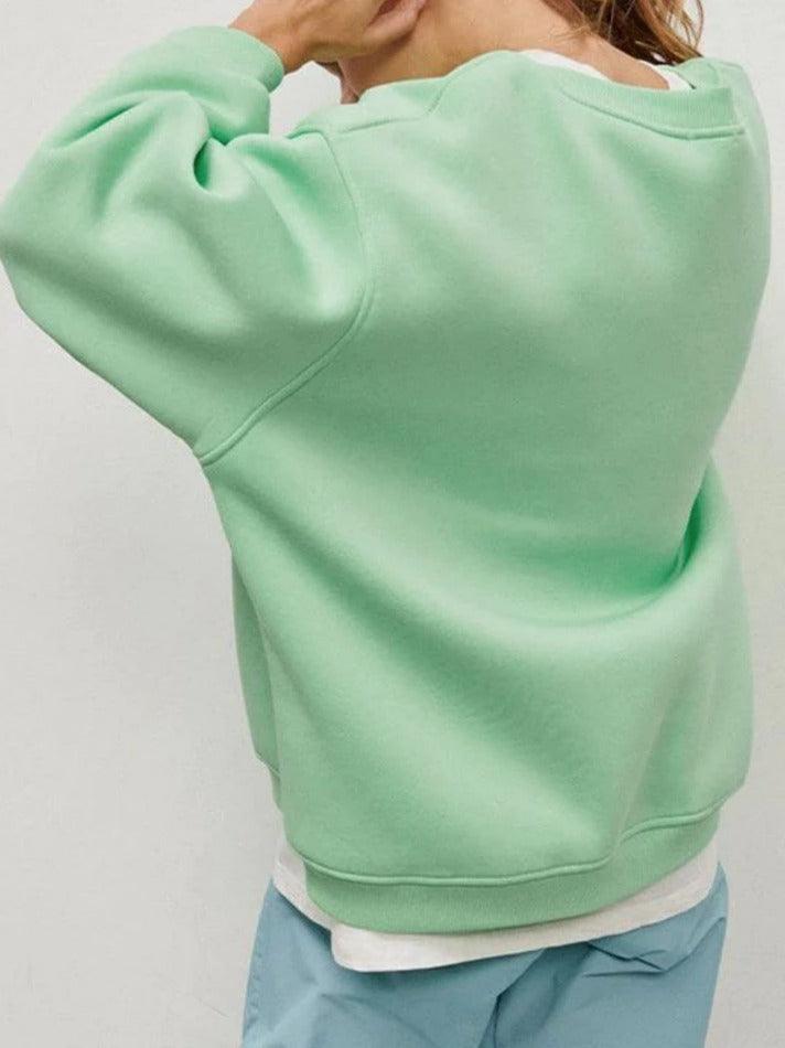 Solid Crew Neck Oversized Sweatshirt - AnotherChill