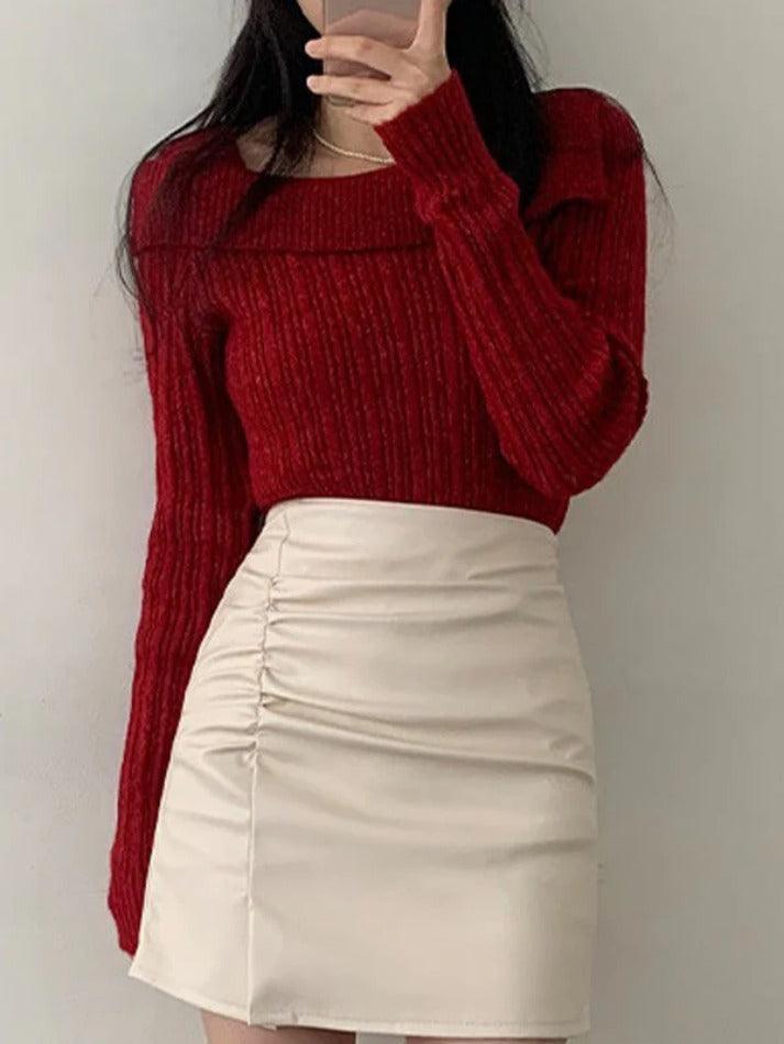 Solid Lapel Neck Slim Knit Sweater - AnotherChill