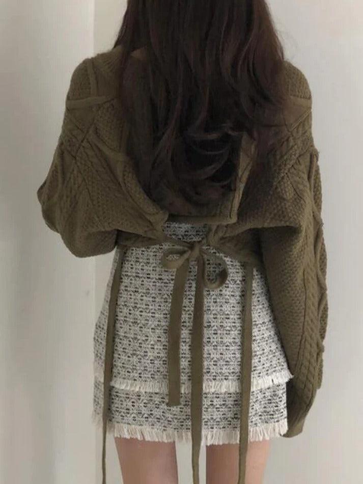 Solid V Neck Tie Back Loose Sweater - AnotherChill