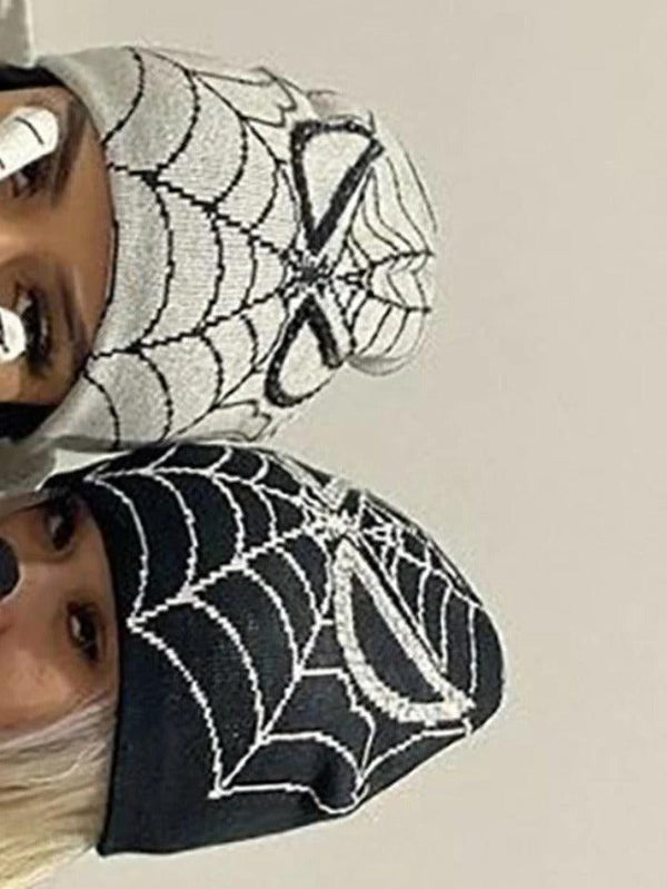 Spider Web Print Rhinestone Embellished Beanie Hat - AnotherChill