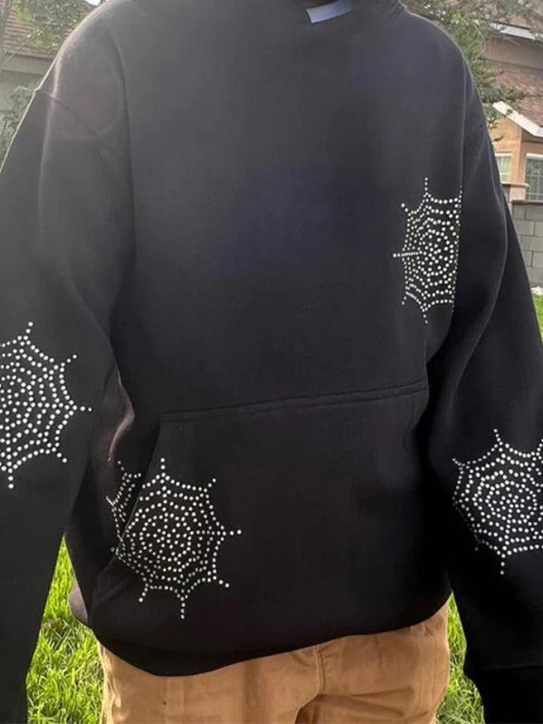Spider Web Rhinestone Oversized Hoodie - AnotherChill