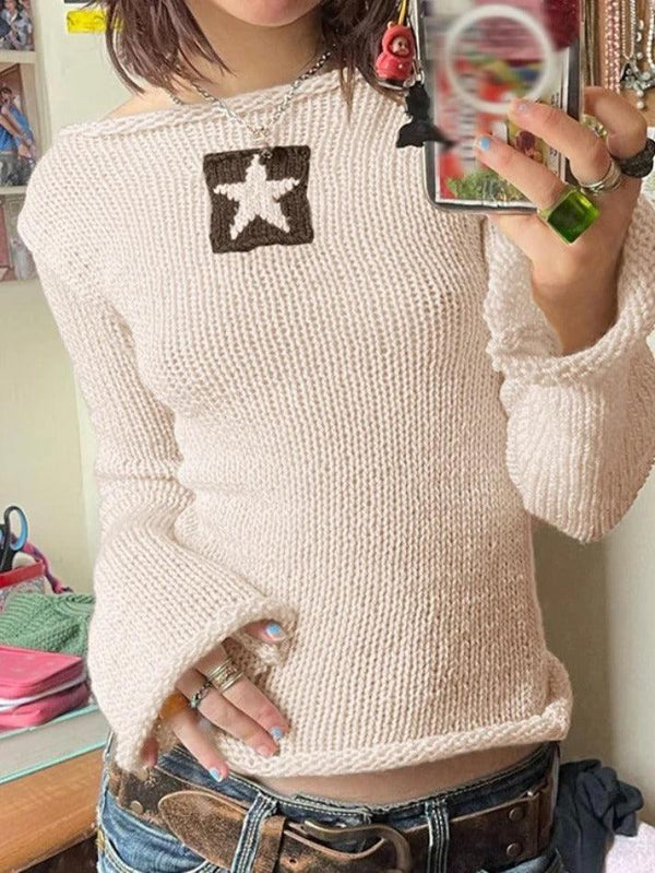 Star Jacquard Rolled Design Sweater - AnotherChill