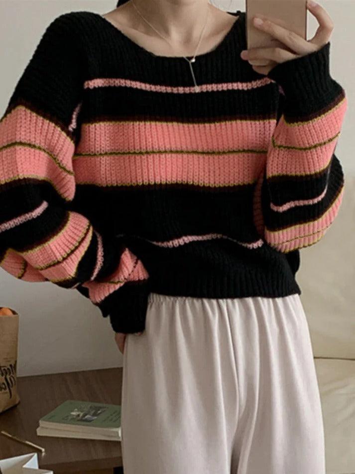 Stripe Splice Short Sweater - AnotherChill