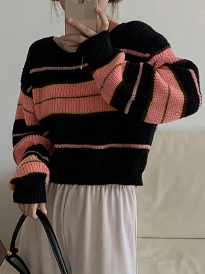 Stripe Splice Short Sweater - AnotherChill