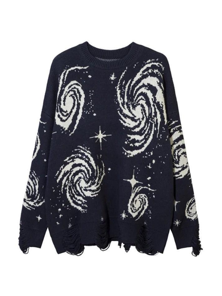 Swirl Print Ripped Design Sweater - AnotherChill