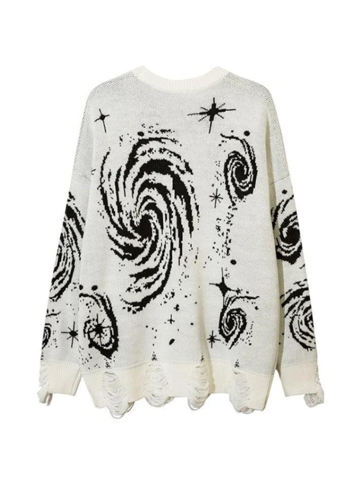 Swirl Print Ripped Design Sweater - AnotherChill