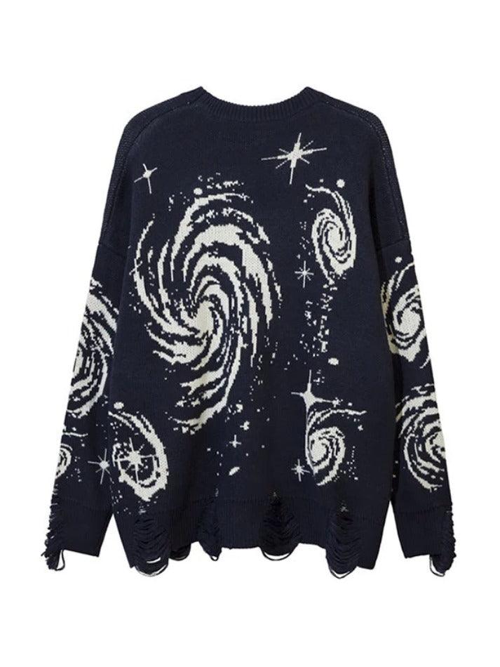 Swirl Print Ripped Design Sweater - AnotherChill