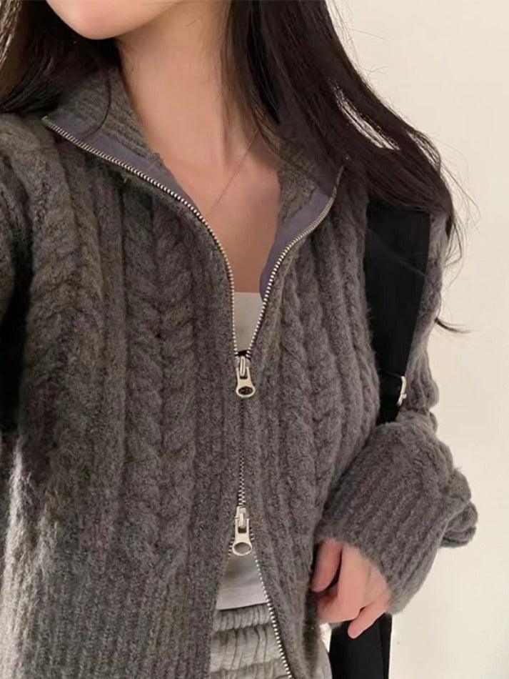 Twist Double Zipper Design Short Cardigan - AnotherChill