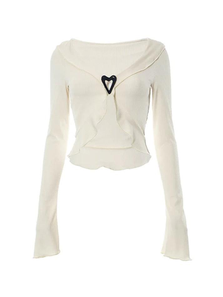 V Neck Fungus Heart Button Long Sleeve Knit - AnotherChill