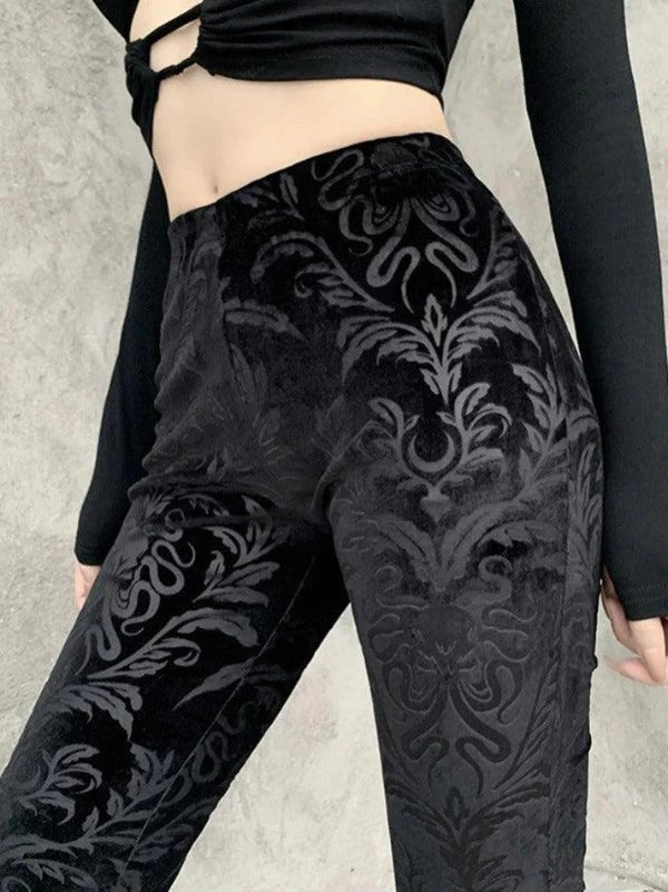 Vintage Embossed Velour Flare Pants - AnotherChill