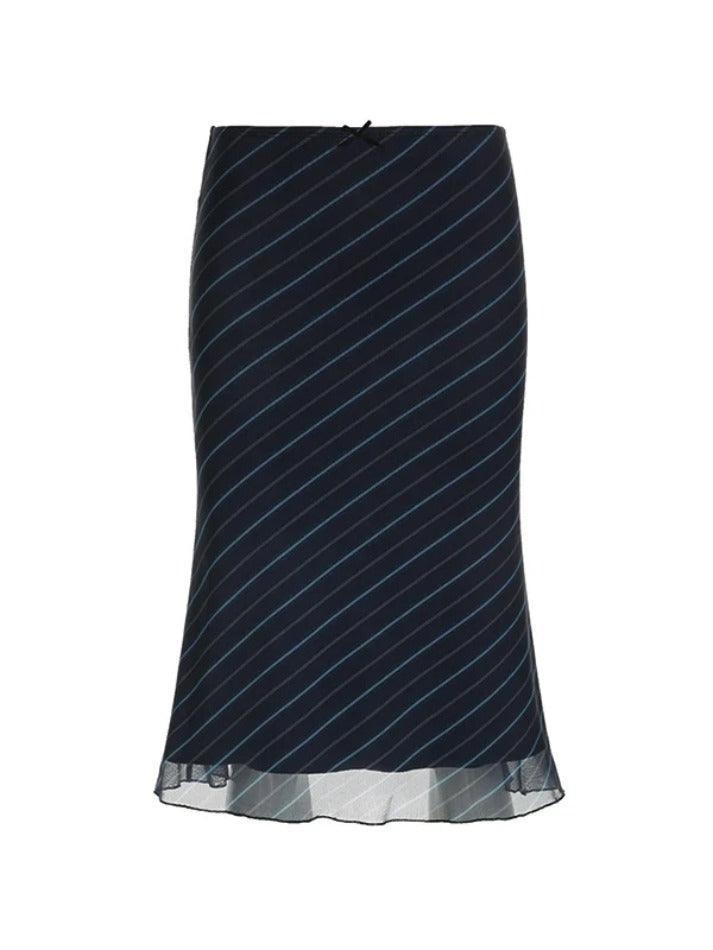 Vintage Stripe Double Layered Mesh Midi Skirt - AnotherChill