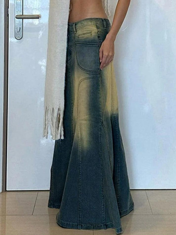 Washed Splice Mermaid Maxi Skirt - AnotherChill